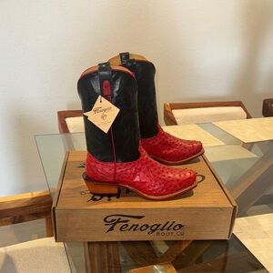 Fenoglio Red and Black Ostrich Western Boots